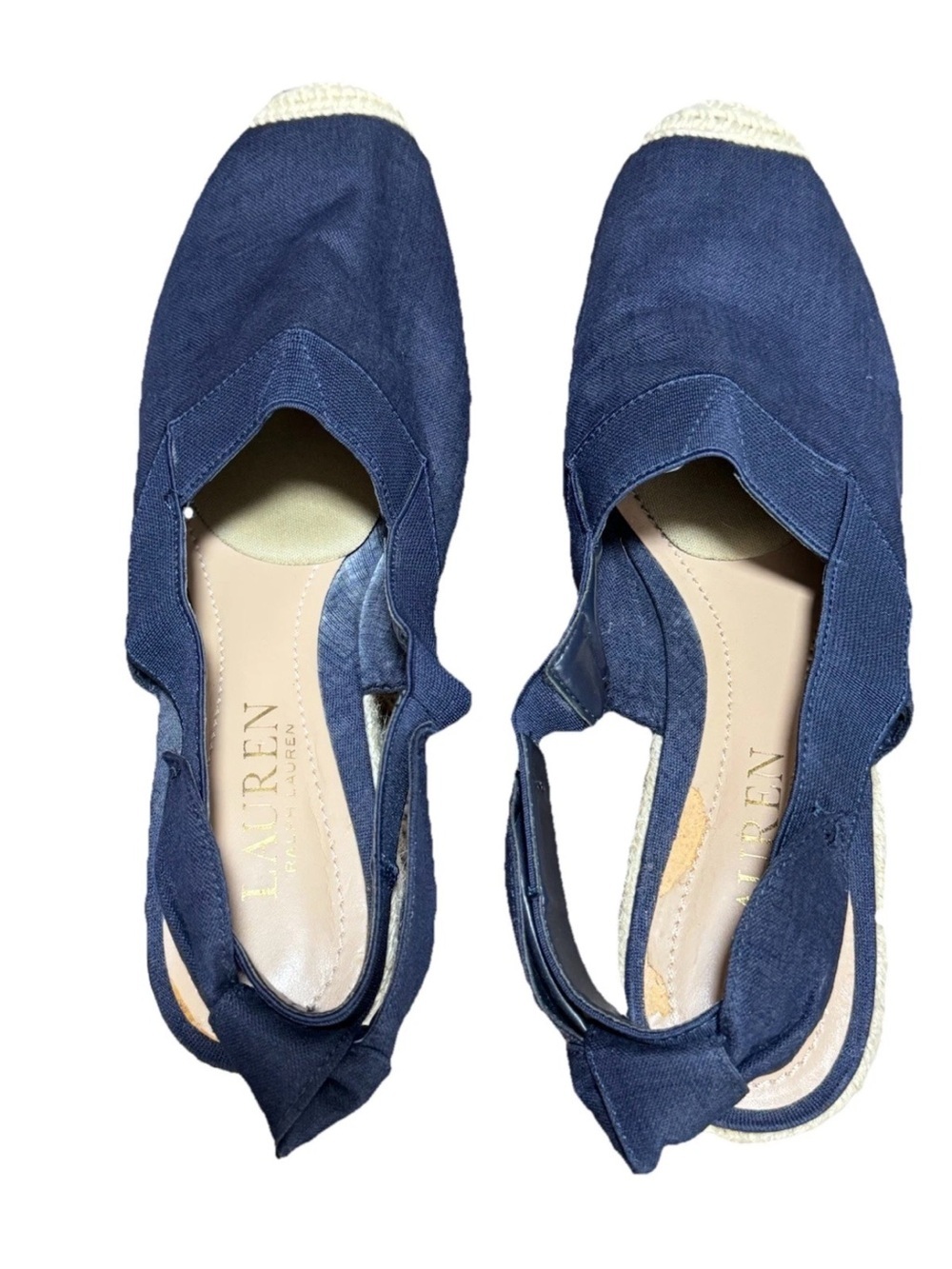 Lauren Ralph Lauren Helma Espadrille Wedge Sandal 7.5B Navy Linen Slingback Jute - Picture 3 of 10